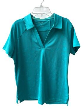 Tommy Armour Dri-Logic Polo Top Women's Medium Teal Floral Short Sleeve Golf New